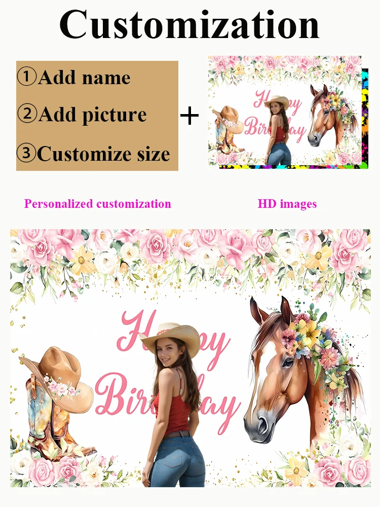 Horse Birthday Party Backdrop Banner Western Rodeo Decoration Wild West Backdrop Rodeo Photo Photography Background
