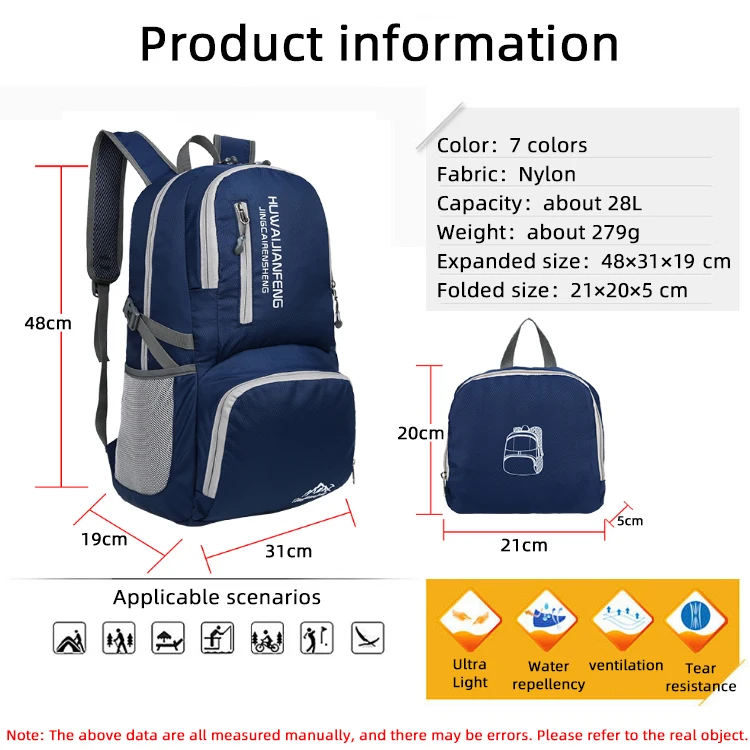 28l packbarer Rucksack faltbare ultraleichte Outdoor-Reisetasche großer zusammen klappbarer Rucksack Wander reise rucksack Bergsteiger-Tages rucksack Geringes Gewicht hohe Kapazität Wasserabweisendes Gewebe Top Punc – Detail 2