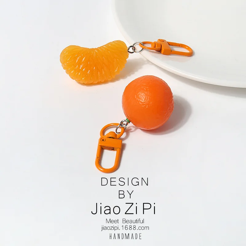 Funny Simulation Fruit Orange Keychain Kawaii Peel the Oranges Pendant Key Chains Girl Phone Bag Mini Keyring Accessories