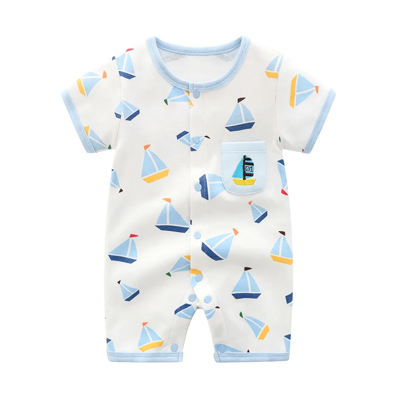 Baby Jumpsuit for Boys 0-1 Years Old, Pure Cotton Thin Air-Conditioned Clothing, Newborn Baby Boy Summer Short-Sleeved Clothes
