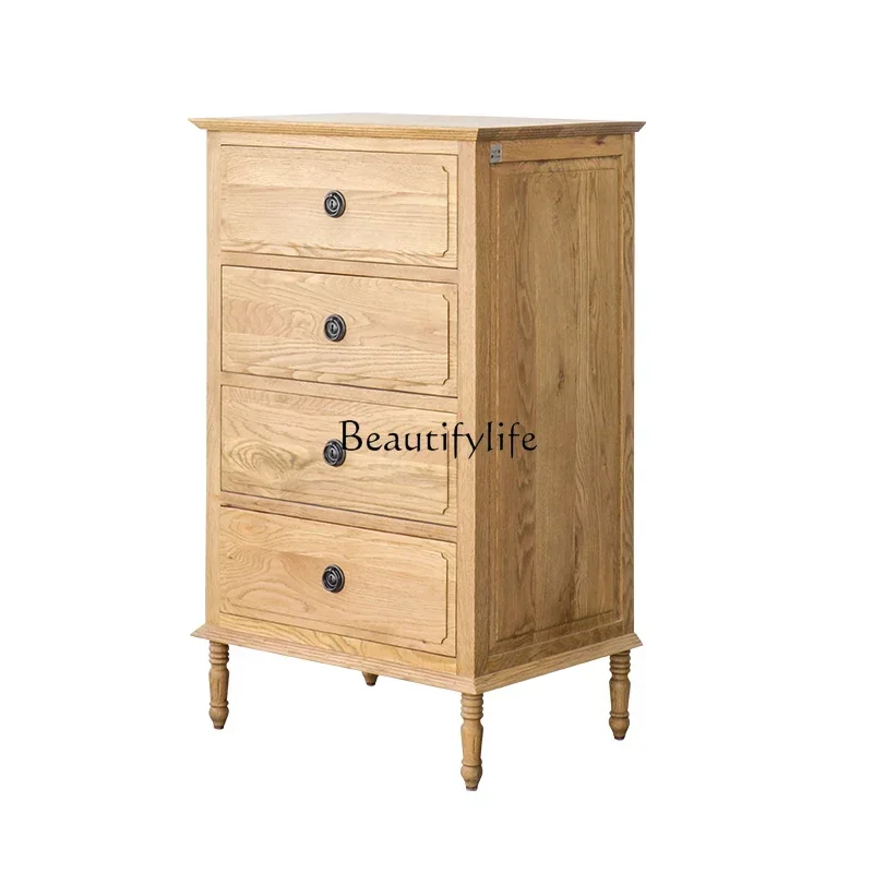 

1LXOak bedroom retro old Nordic French American country light luxury four-bucket side cabinet locker original solid wood
