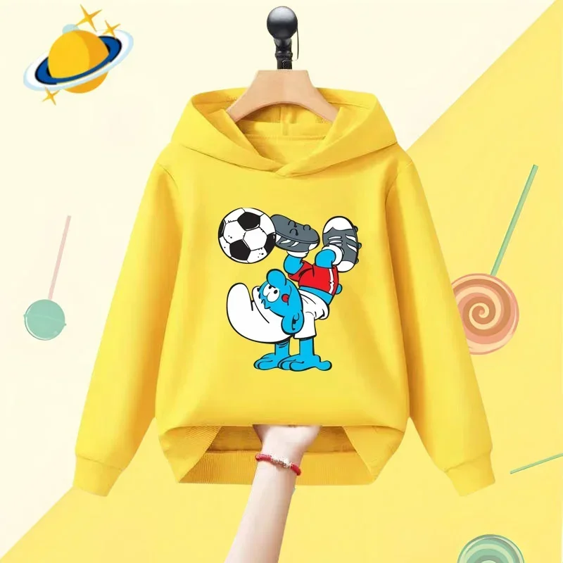 Smurf cartoon children\'s hoodie Harajuku cartoon print autumn and winter long sleeve sweatshirt Boys girls Kawaii casual top