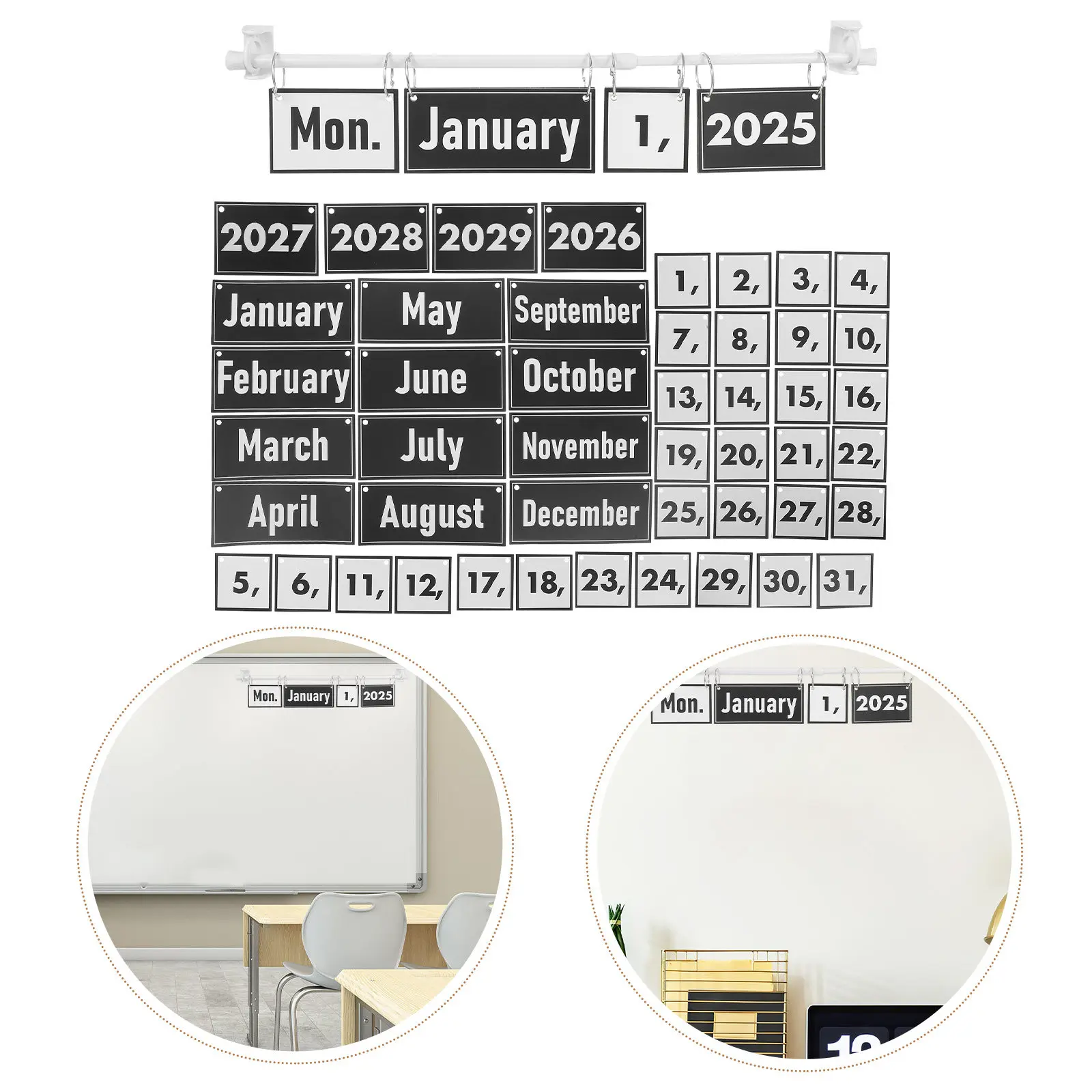 

1Set Classroom Flip Calendar Bulletin Board Set Boho Design Multiyear 2025-2029 Easy Install Date Cards Teacher Calendar