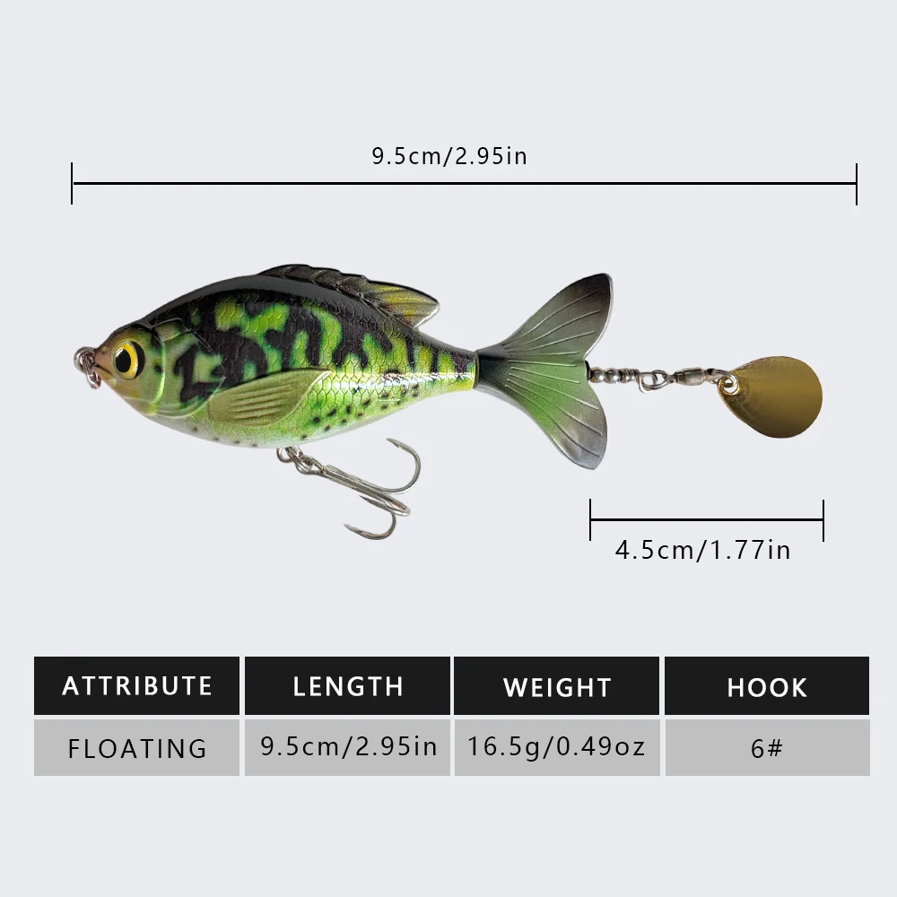 1 Stück Rotierender Schwanz-Popper-Köder 9,5cm 16,6g Oberflächenköder Wobbler Angelköder Lebensechter Künstlicher Harter Köder für Barsch und Hecht Angelzubehör – Detail 5