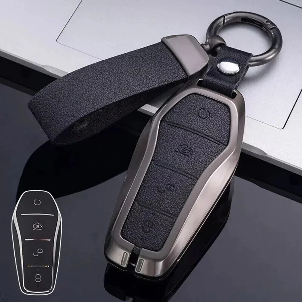 Leather and Zinc Alloy Car Key Case Cover for BYD Song Qin Han EV and For Tang DM Reliable and Stylish Protection