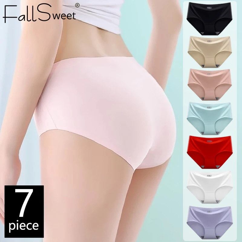 FallSweet 7-teiliges nahtloses Eisseiden-Höschen für Damen, Übergröße, mittlere Taille, weiche, bequeme, atmungsaktive Unterwäsche, Dessous