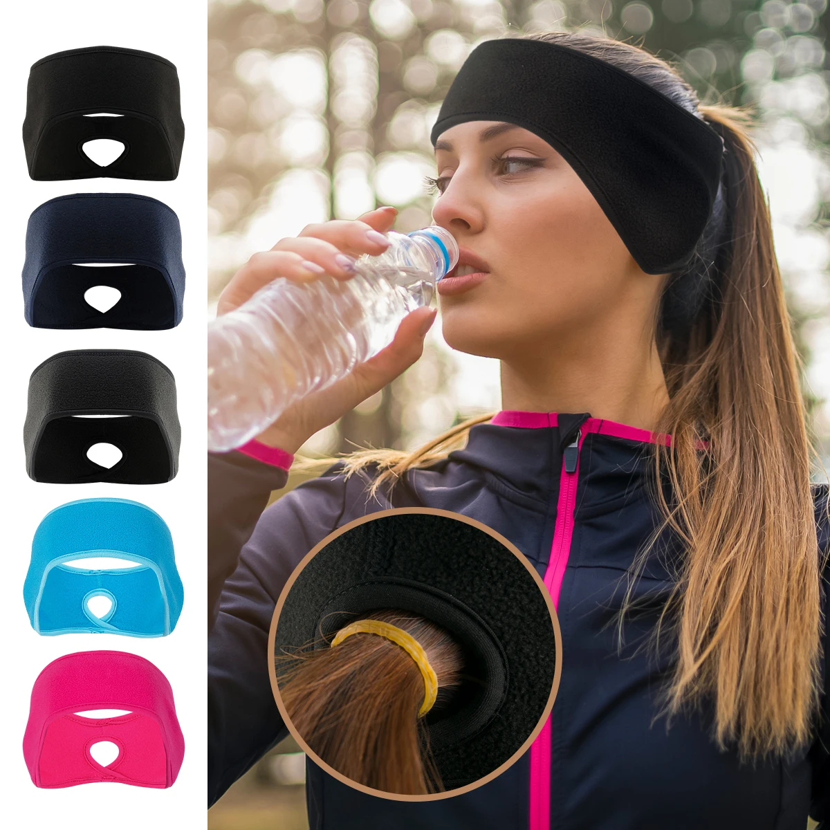 1pc Ponytail Headbands Winter Windproof Ear Warmer Running Headbands Warm Head Wraps Sport Earmuff for Women Outdoor Sports