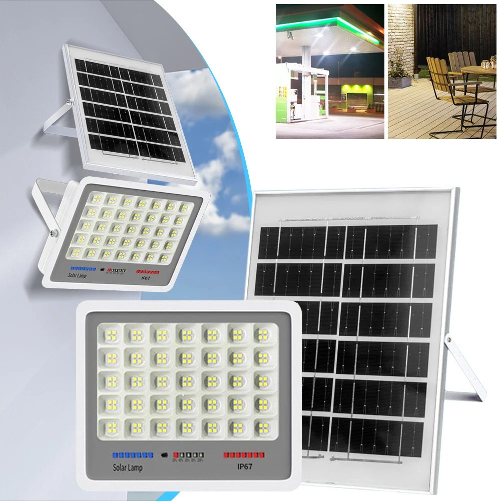 

Solar Powered LED Flood Light Auto-On Outside Spotlights Multi Modes Outdoor Wall Floodlight Remote Control for Garden Courtyard