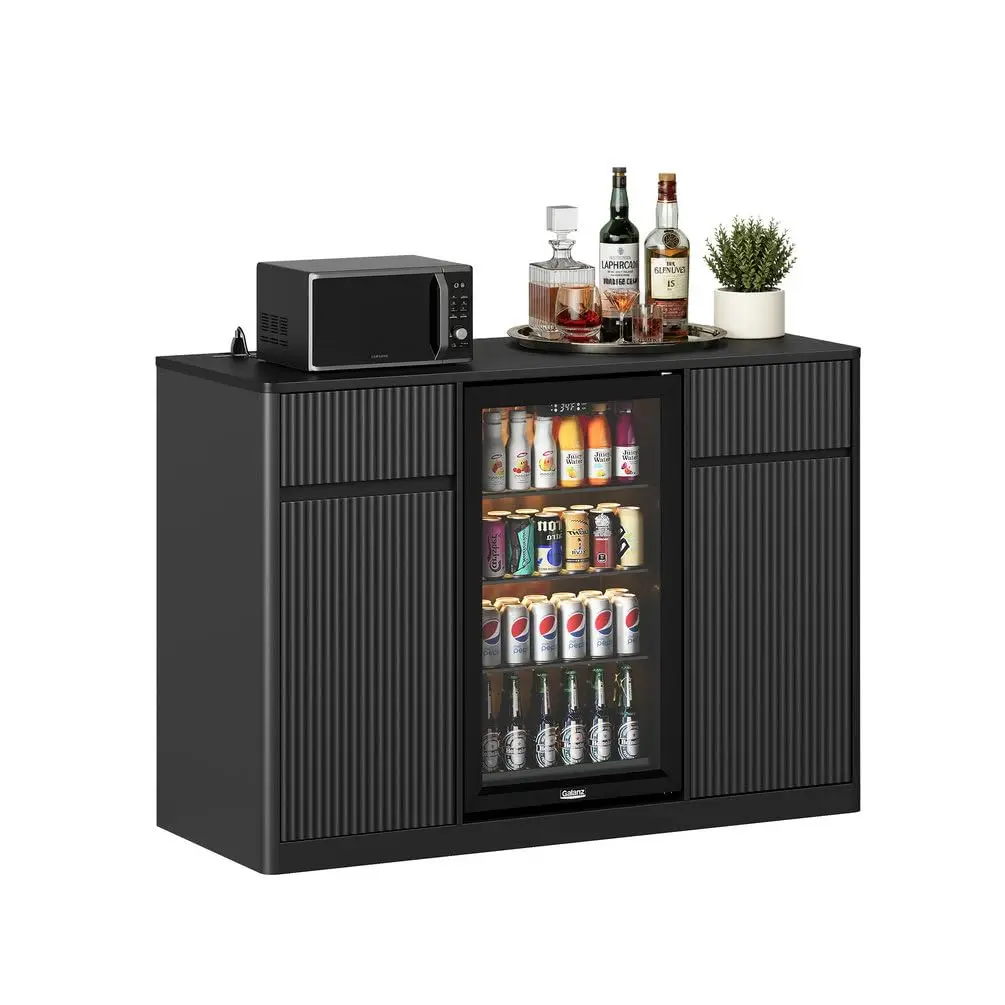 Fluted Bar Cabinet with Fridge Space for Liquor Storage 53