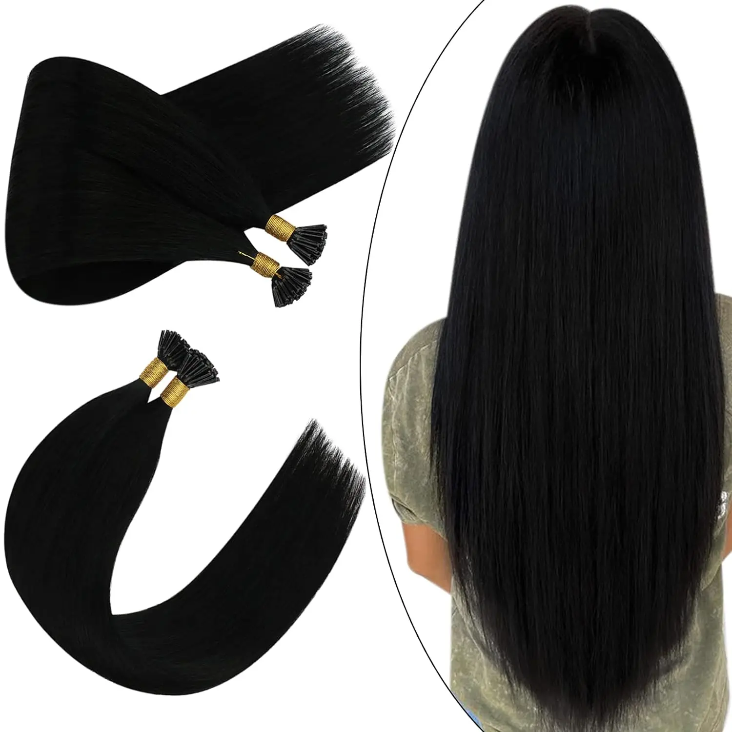 

Straight I Tip Hair Extensions Natural Color Real Human Fusion Hair Extensions 50g/ Set Keratin Capsule Brown 12-26inch