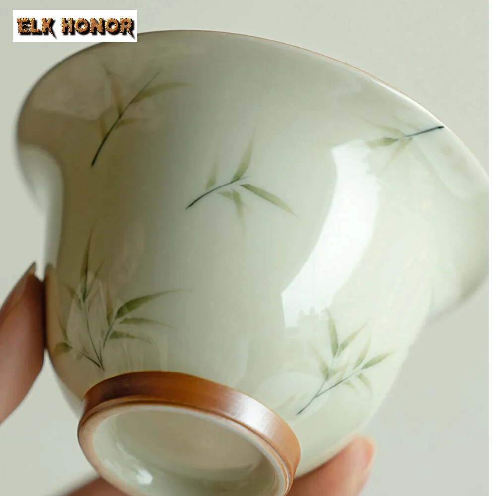 145ml Hand-painted Bamboo Cover Bowl Household Anti Scald Gaiwan Handmade Tea Tureen Tea Making Tea Cup Tea Items Ornaments