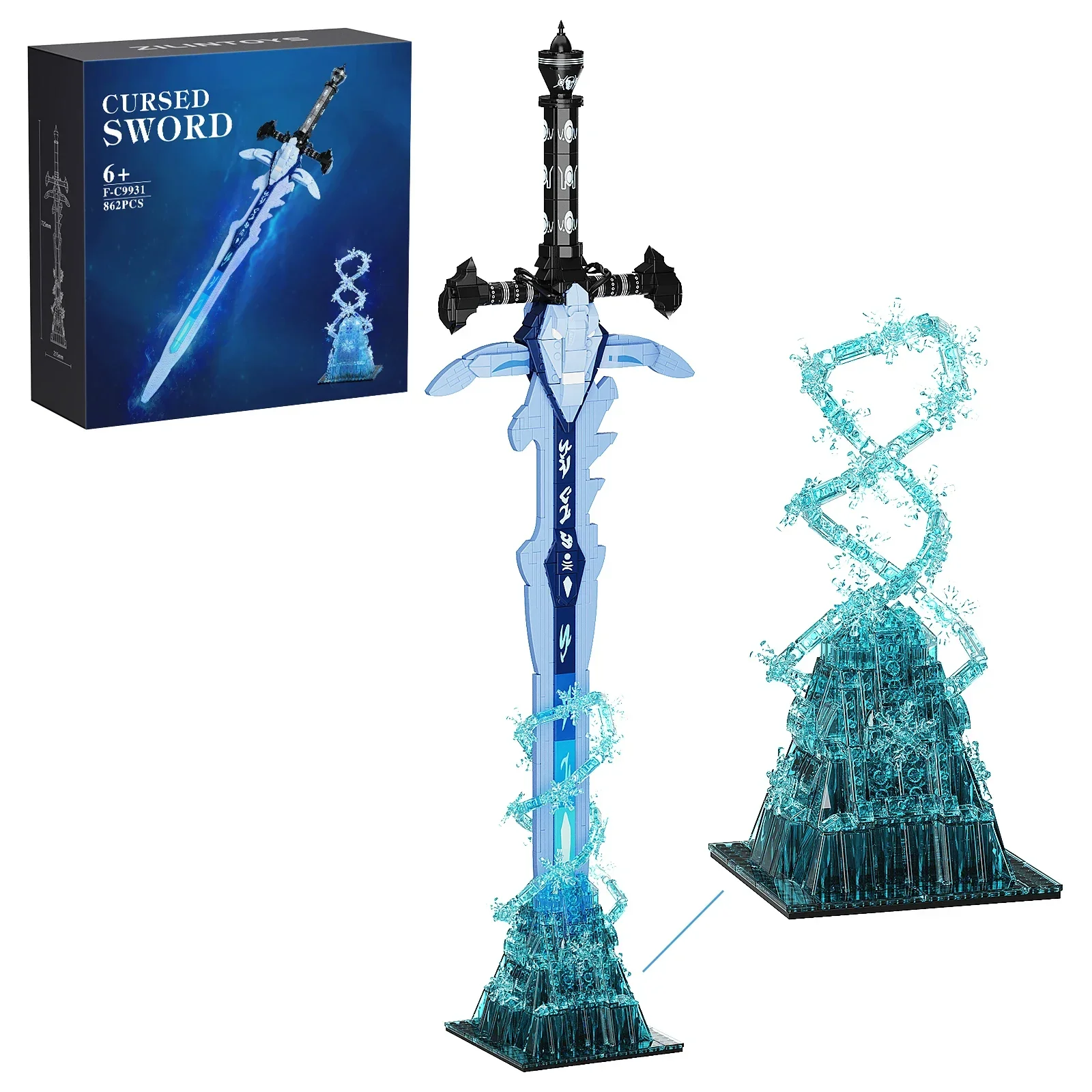 MOC Hot Game Frosty Sorrow Sword Building Blocks Kit Lich King Arthas Death Knight Weapon Model DIY Kids Puzzle Toys Gift 862PCS