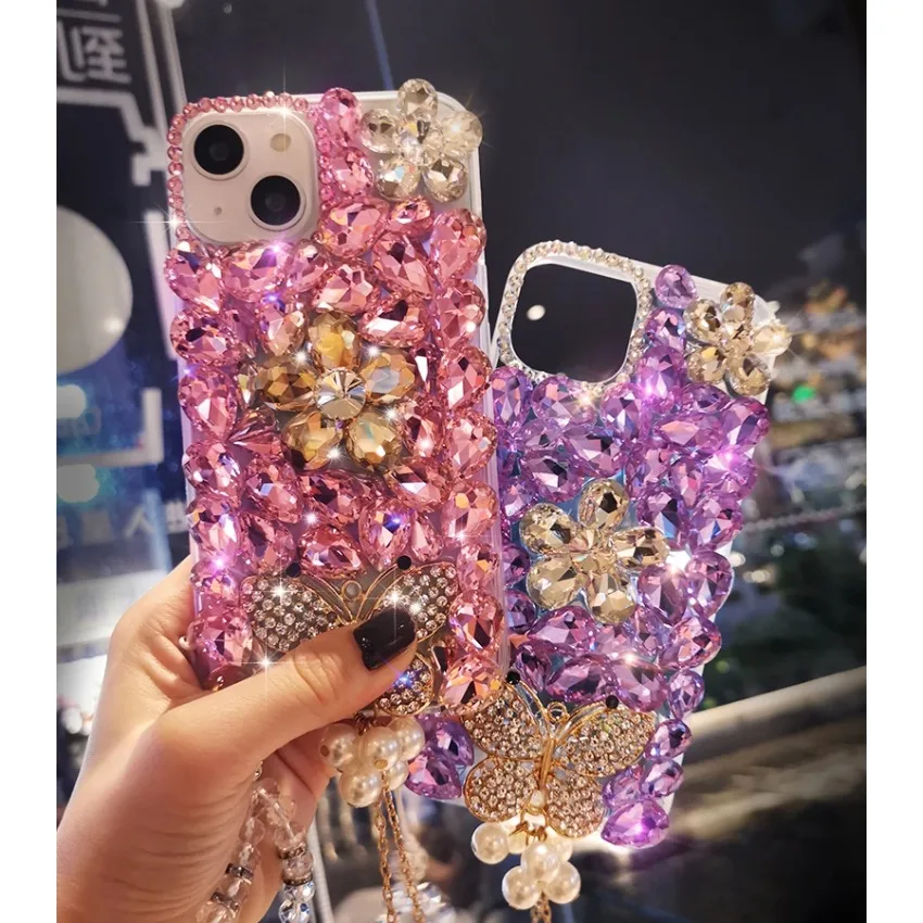 

3D Butterfly Phone Cases for Xiaomi Redmi 9A 9C 9Pro Note10S Note11 Pro 12Pro Cover, Glitter Bling Crystal Diamond, Fashion