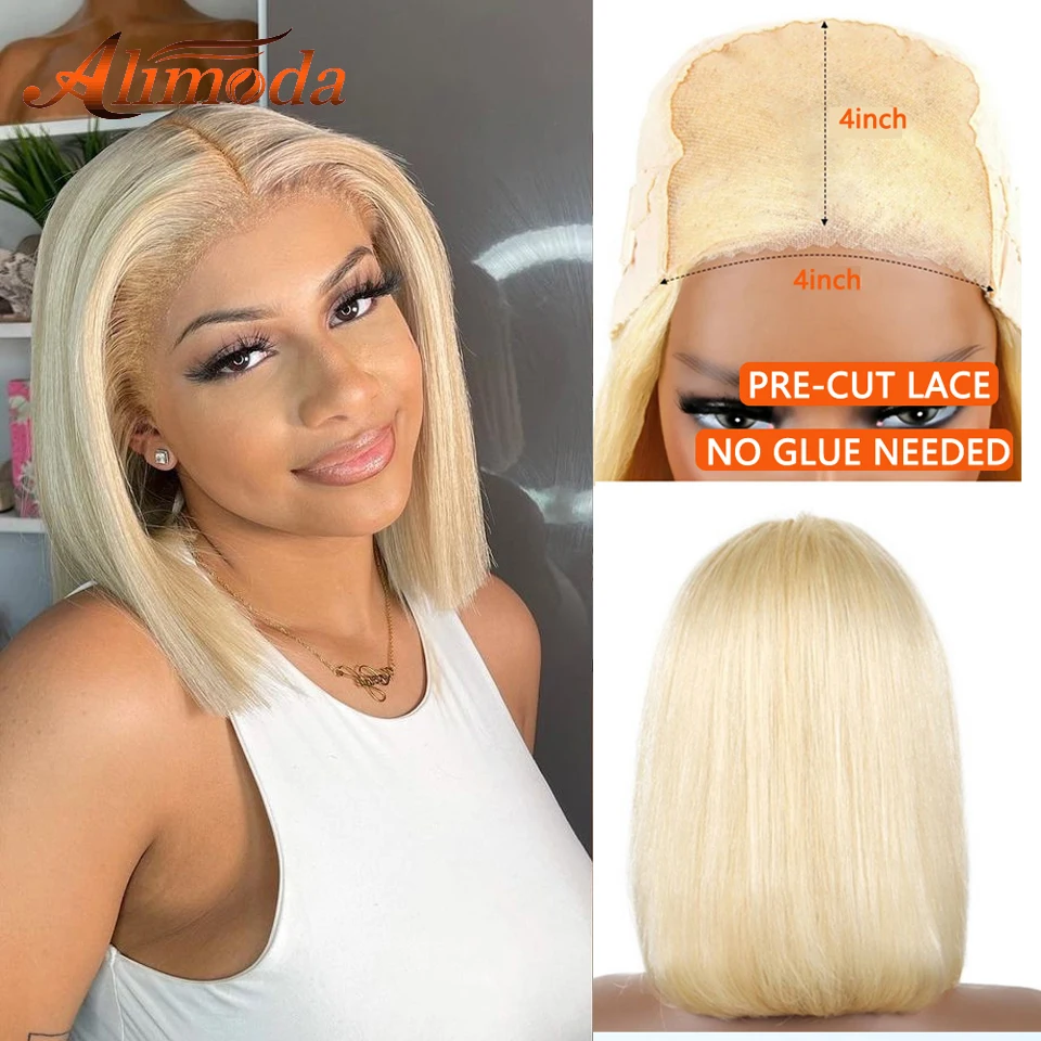 

Glueless Preplucked Human Hair Wigs 613 Blonde Bob Lace Front Wig 4x4 Lace Closure Wig 13x4 Lace Frontal Wig With Elastic Band