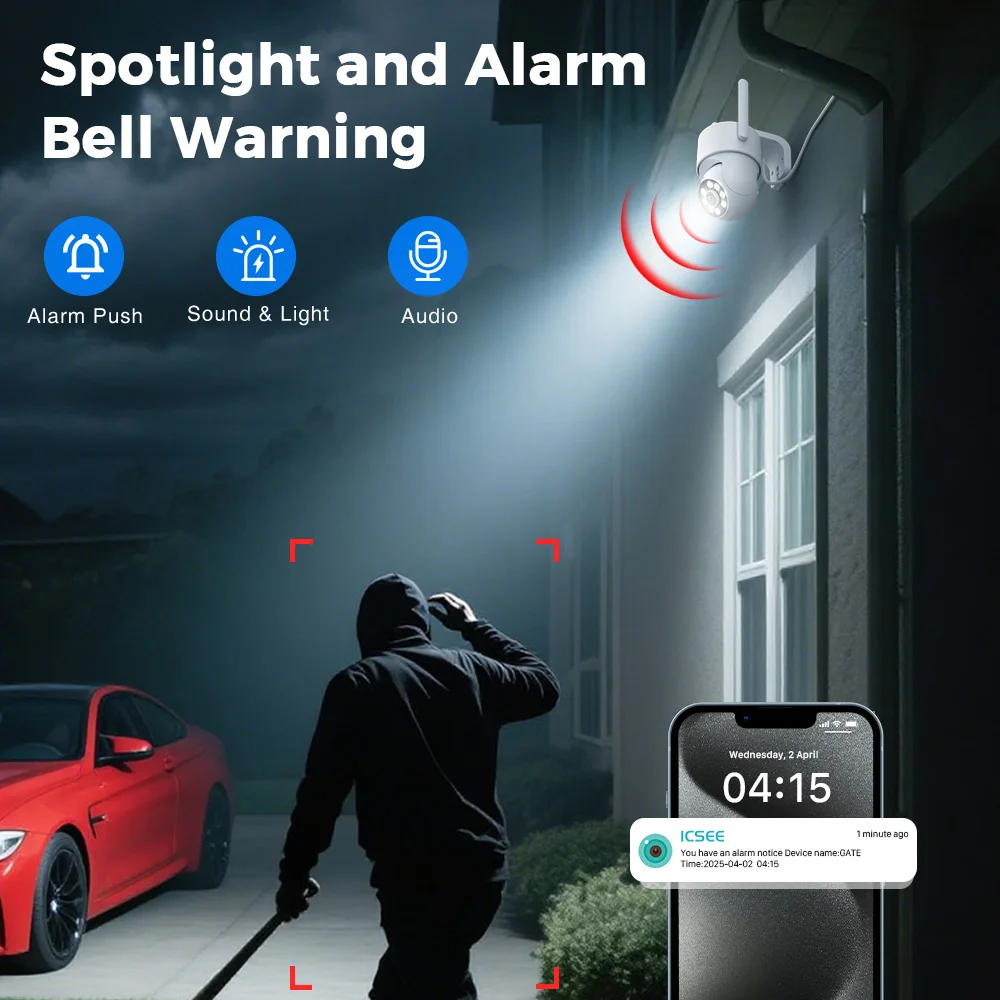 4MP 2K Wifi IP Camera Outdoor with AI Human Detect Auto Tracking Wireless PTZ H.265 P2P Audio 1080P Security CCTV Camera