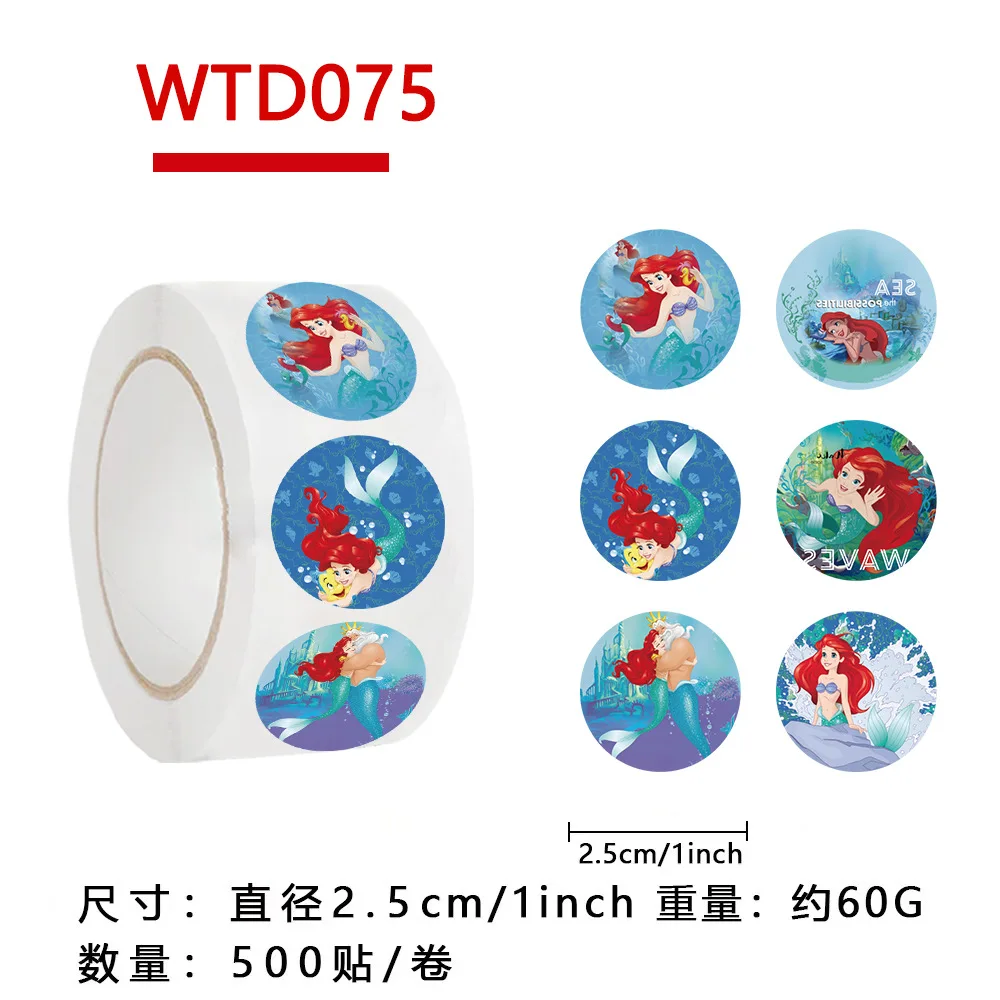 500 stks/rol Nieuwe Cartoon Disney Zeemeermin Prinses Serie Afdichting Stickers DIY PVC Laptop Decals Decoratie Beloning Gift Speelgoed