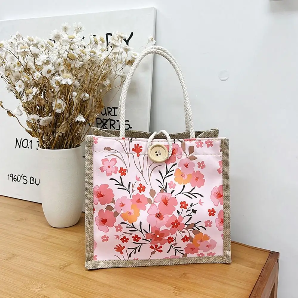 

Home Storage Cotton Linen Cloth Canvas Handbag With Button/Zipper Reusable Lunch Bags Picnic Breakfast Bag College Student