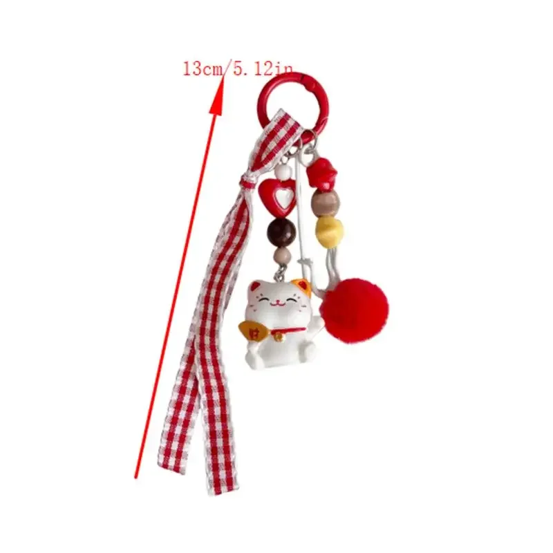 سلسلة مفاتيح كرة من الفرو الأحمر الساحر مع قطة محظوظة رائعة؛ قلادة سلسلة هاتف روح الدعابة؛ حقيبة معلقة مزخرفة على ظهره هدية ساحرة #6