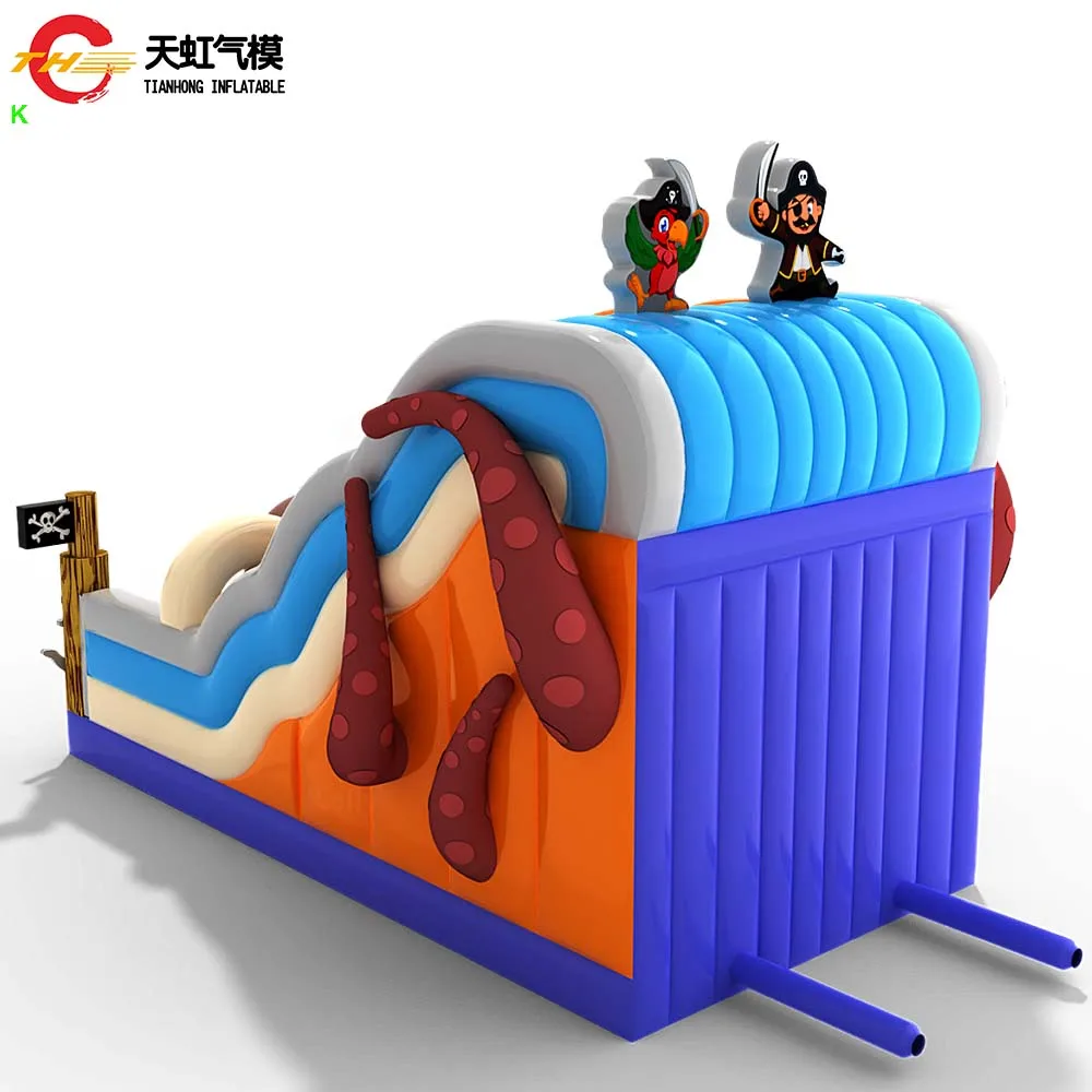 Zeeschip Piratenthema Opblaasbare waterglijbaan 2-laufen Opblaasbare piratenglijbaan Uitsmijter Speeltuin met ventilator
