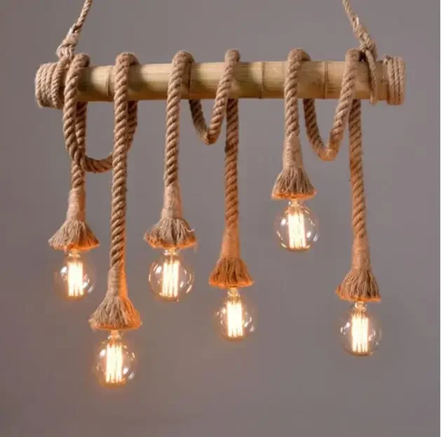 

Vintage Rope Pendant Lights Lamp Personality Loft Lights Hemp Rope bamboo lamp for Kitchen Cafe Bar Decor