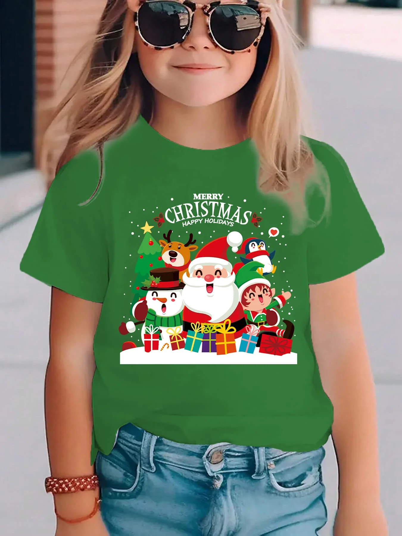 BRAND Kids Christmas T-Shirt Boys Girls MERRY CHRISTMAS Santa Snowman Gift Cartoon Print Casual Summer Short Sleeve Tops