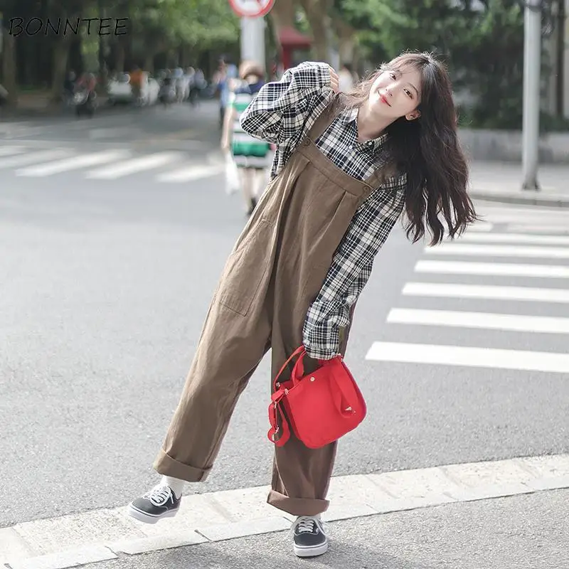 Jumpsuits Dames Mooi Vrije tijd Chic Retro Japanse stijl Wijde pijpen Los Combinaison Femme Streetwear Studenten Trendy Ins Zacht