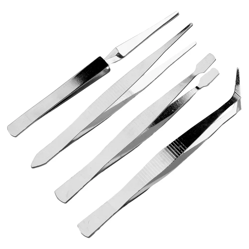 4PCS Stainless Steel Tweezers 112/113/117/120mm Combination Pliers Thickened Stainless Steel Straight Bent Clip Hand Tool