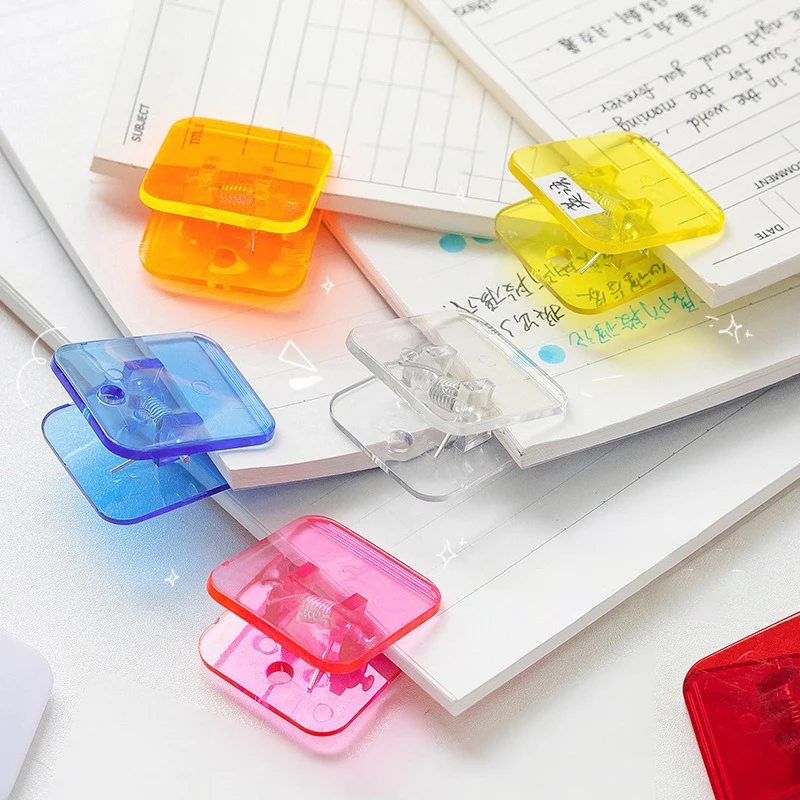 5pcs Colorful Square Paper Clips Kawaii Transparent Binder Clips Documents Tickets File Folder Planner Index Page Bookmarks