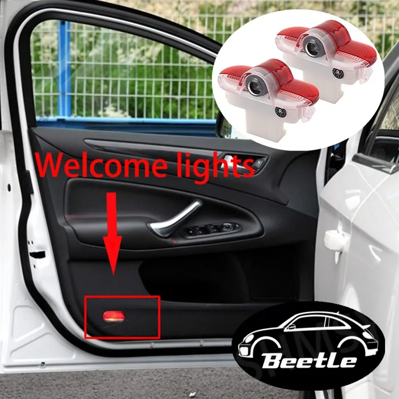 2 Stück LED Auto-Türprojektor Geister-Schatten-Willkommenslicht Höflichkeitslampe Zubehör für Beetle 1998 2000 2001 2002 2003 2004 2005
