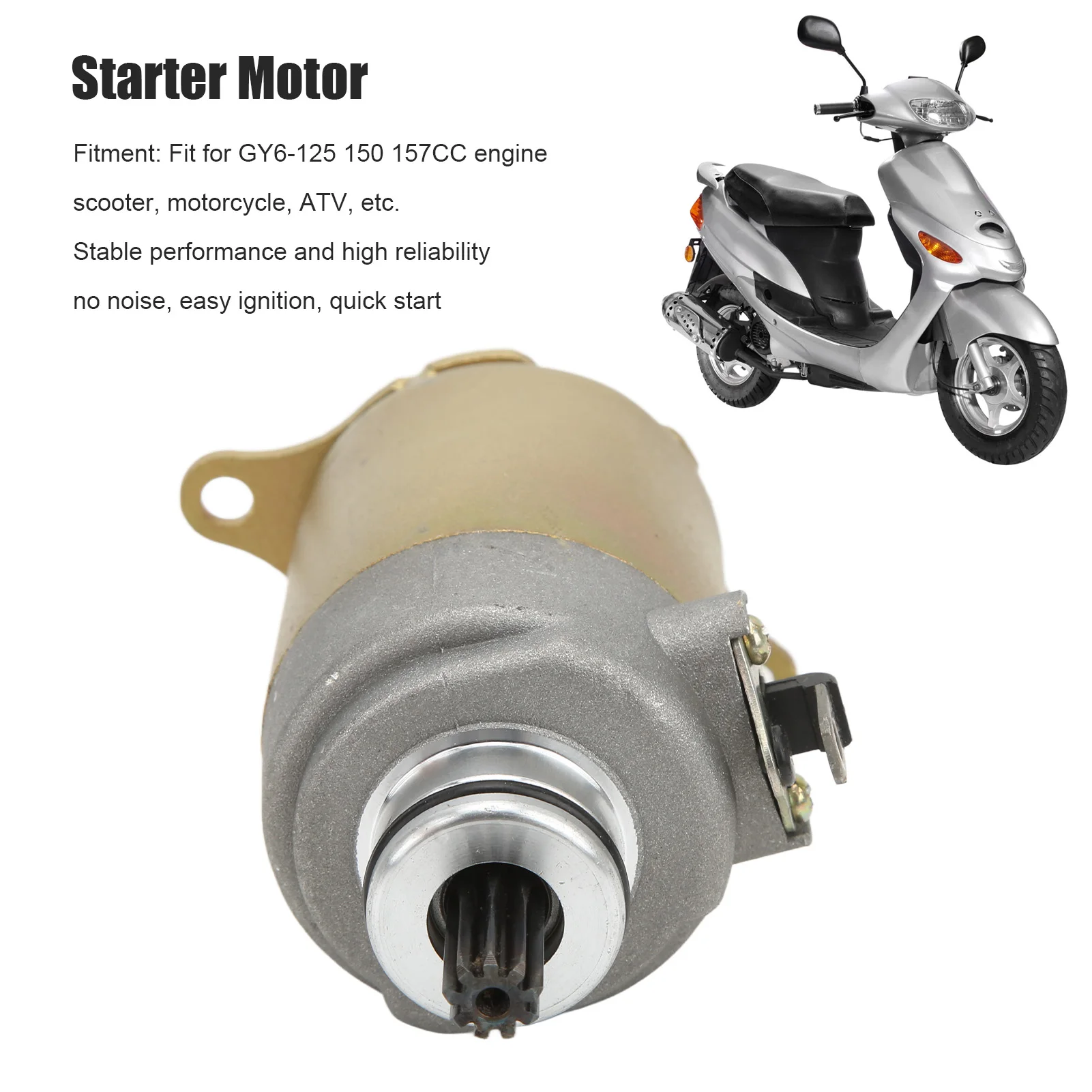 ATV Starter Motor 9 Teeth Metal Starter Motor Replacement for GY6‑125 150 157CC Engine Scooter Motorcycle ATV Starter Motor