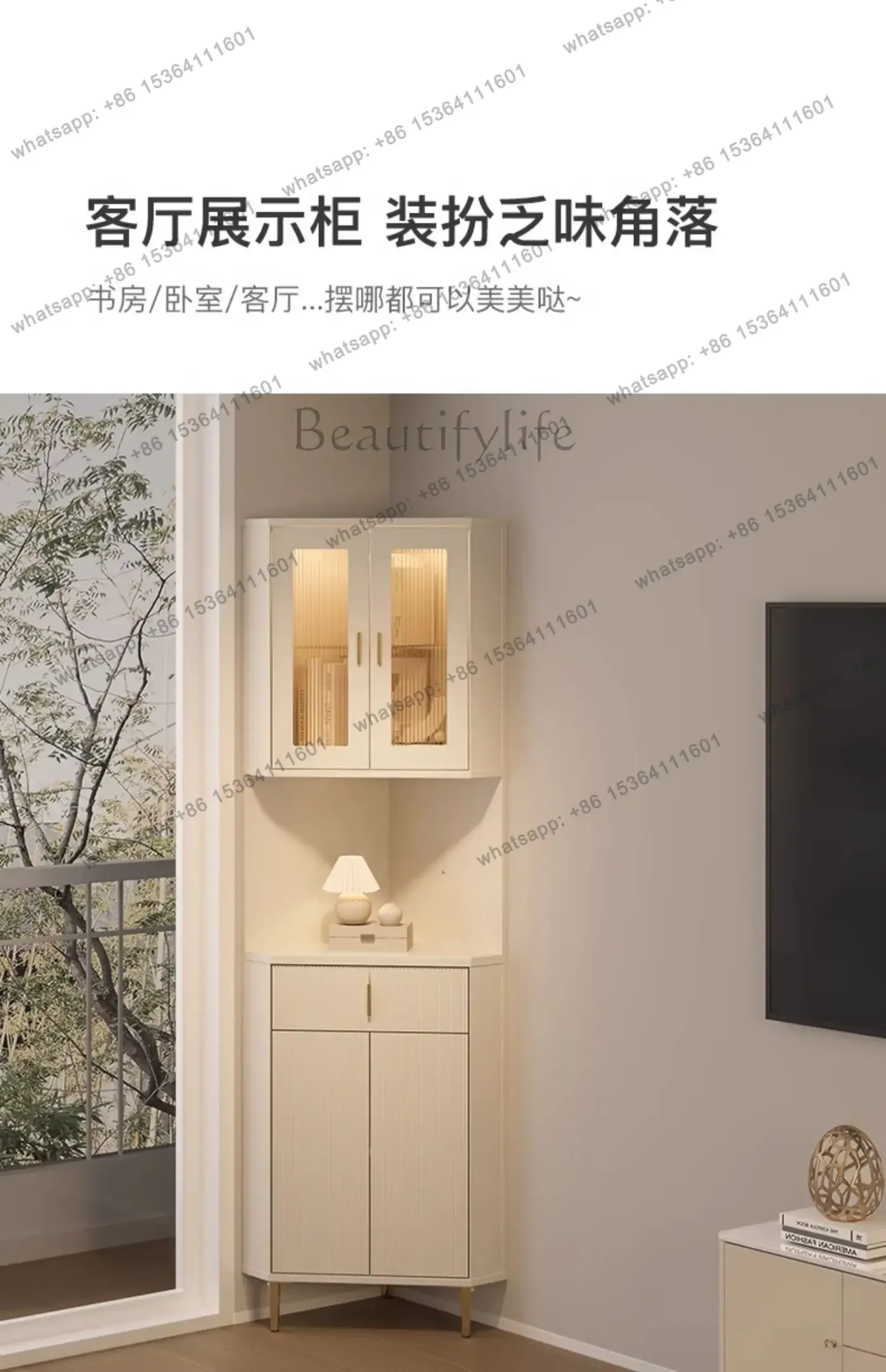 FG Corner  Cabinet Living Room Corner Triangle Cabinet Against the Wall Light Luxury Wine Locker Glass Door