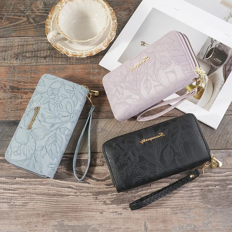 double-pull-wallet-women's-new-embossed-cross-border-elegant-fashion-high-end-sense-coin-purse-multi-card-slot-double-layer