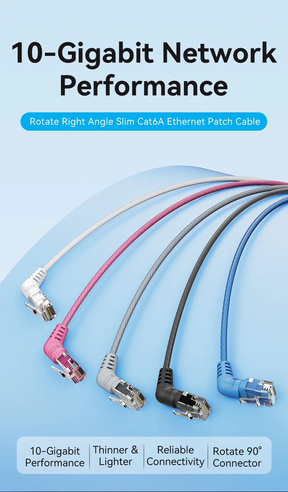 Vention cat6a ethernet kabel 10gbps 90/360 grad rotation cat 6a schlankes netzwerk internet lan kabel für pc ps4 router rj45 kabel – Detail 3
