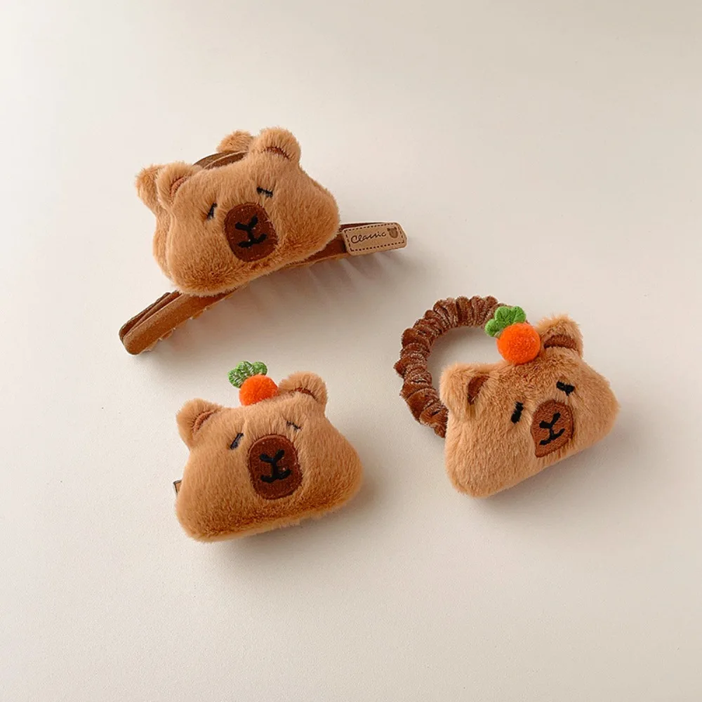 Hair Accessories Flocking Capybara Hair Ring Kawaii Funny Plush Claw Clip Sweet Animal Barrettes School