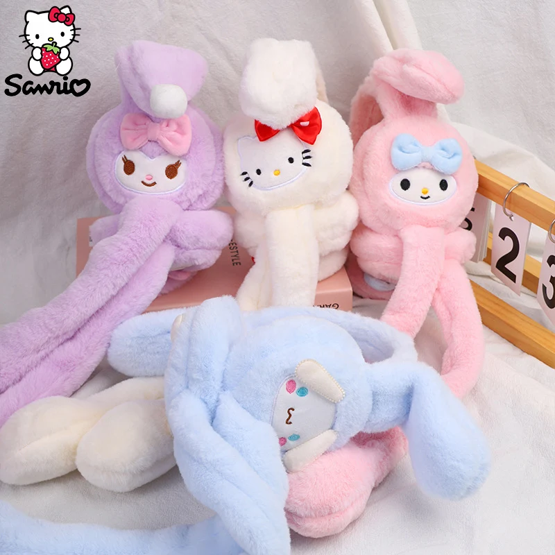 Sanrio Ear Warmer Hello Kitty Earmuffs Kuromi Cinnamoroll Warm Movable Ears Winter Earmuffs My Melody Pompom Purin Girl Kid Gift