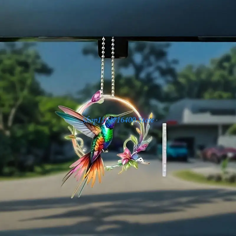 y1gd Playful Bird Car Accessory Shatterproof Acrylic Pendant with Removable Elastic Hanging Cord for Auto Rearview