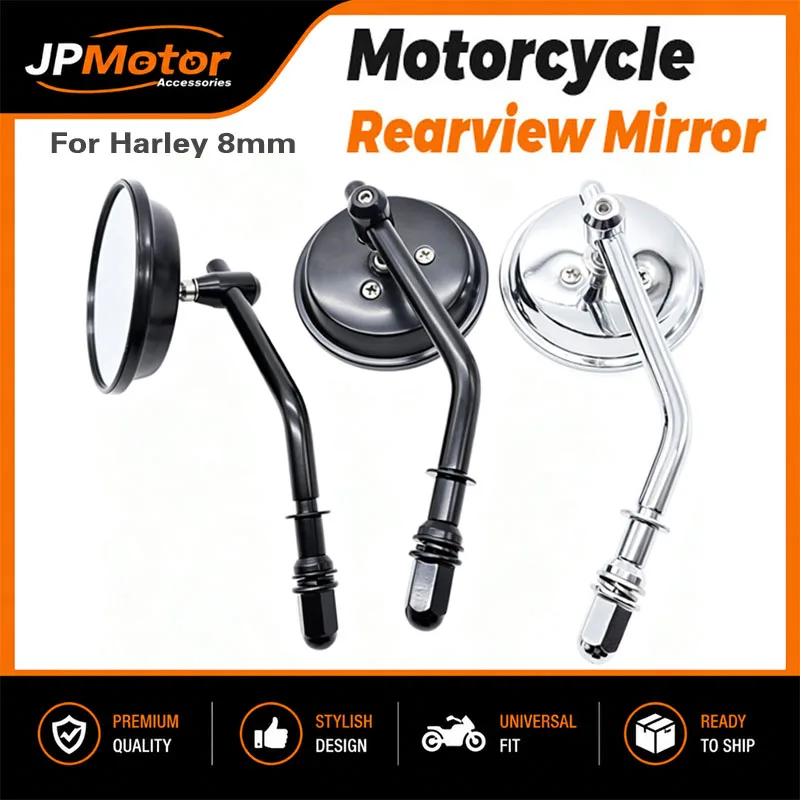 Motorrad-Rückspiegel für Harley-Davidson Softail Fat Boy Fat Bob Vintage HD, runde Rückspiegel mit Blendschutz. – Detail 2
