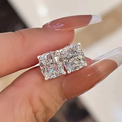 Huitan Simple Cubic Zirconia Stud Earrings for Women Silver Color Fashion Versatile Ear Piercing Crystal Earrings Female Jewelry