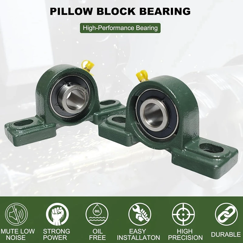 2 Pack UCP204-12 Pillow Block Mounted Ball Bearing - 3/4 Inch Bore - Solid Cast Iron Base - Self Aligning