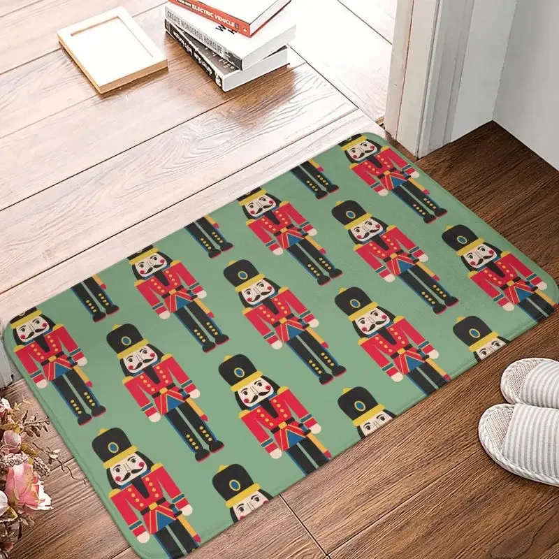 Nutcracker Doll Front Door Mat Anti-Slip Absorbent Cartoon Christmas Soldier Toy Doormat Kitchen Balcony Rug Entrance Carpet