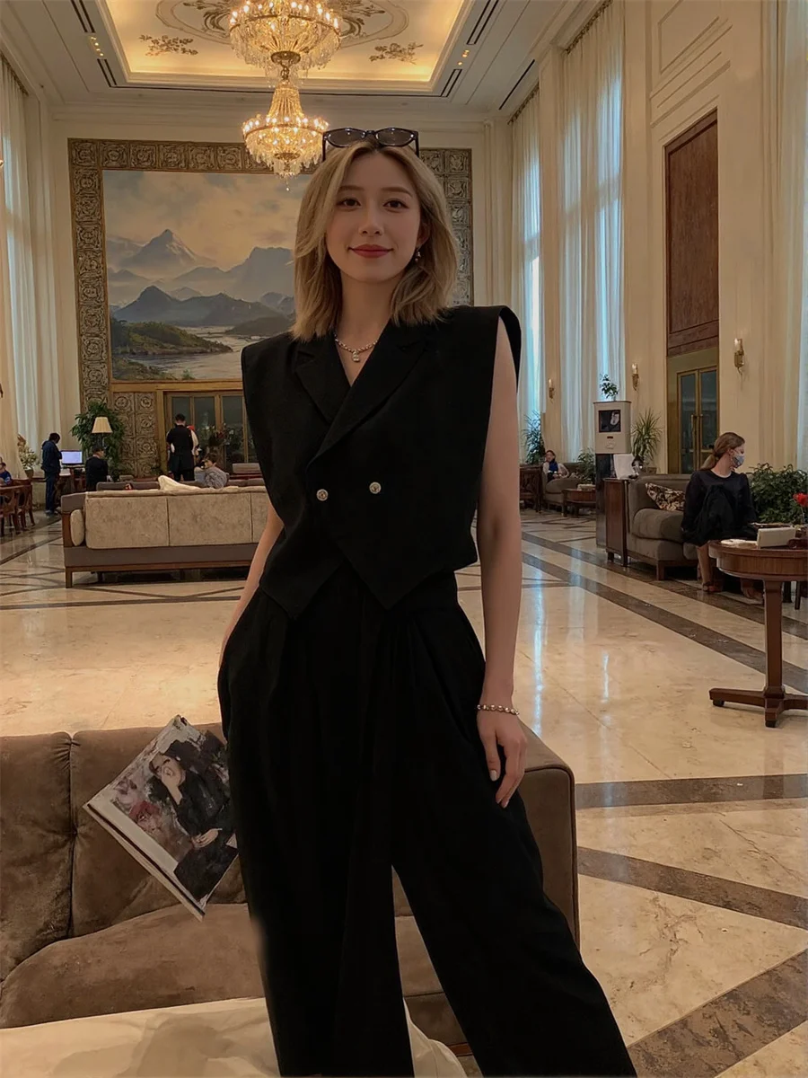 

Женские жилеты, жилеты для офиса, женские осенние черные корейские стили, модный воротник-стойка без рукавов на пуговицах, простая современная мода