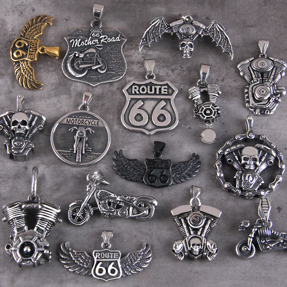 Punk Motorcycle Series Rider Route66 Stainless Steel Men Necklace Pendant Chain New in For Women Fashion Jewelry Gifts Wholesale