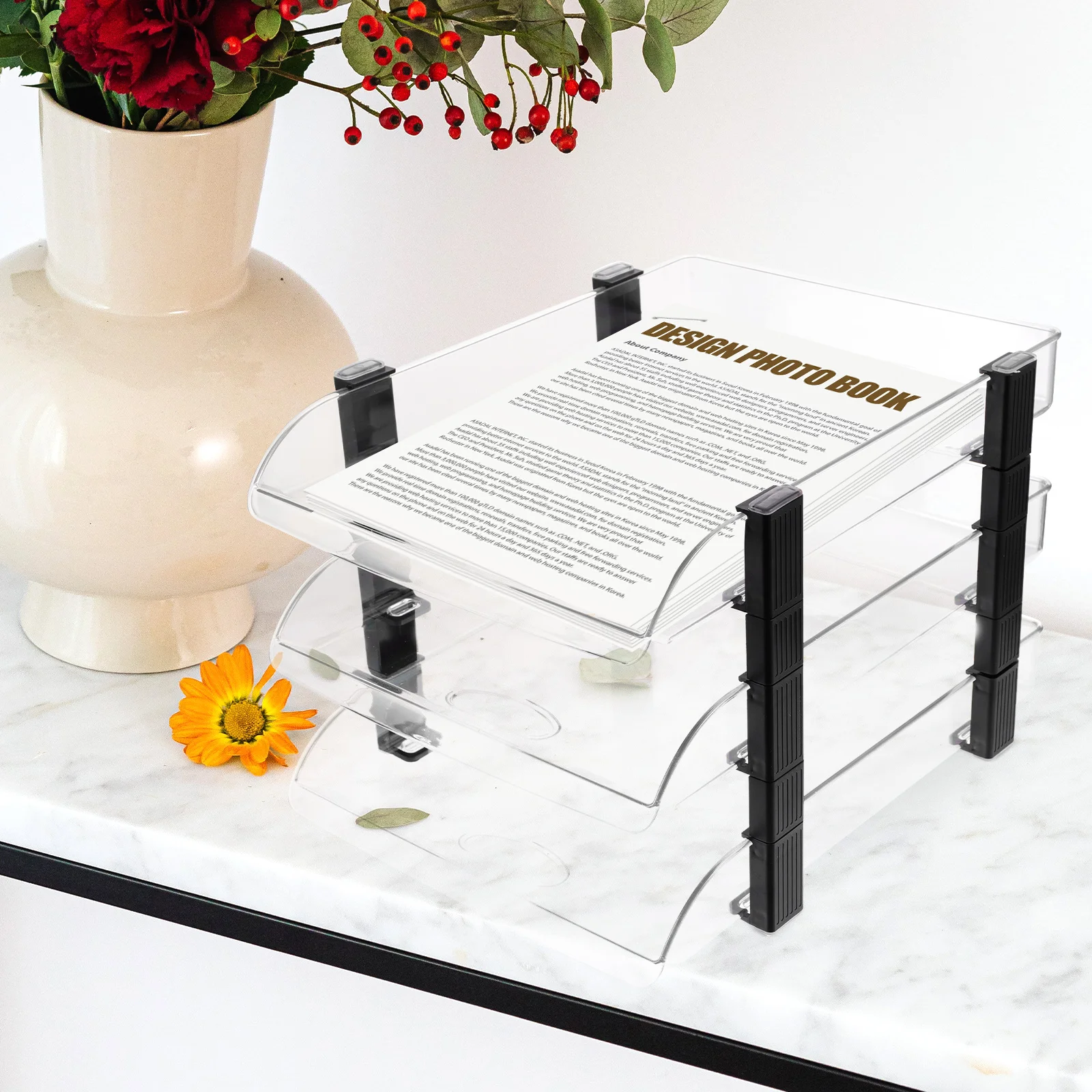 

Desk Document Holder Desktop Storage Rack Paper Tray Organizer File Trays Transparent Office Letter