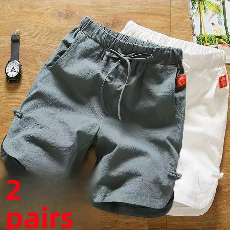 

Мужские льняные шорты свободного кроя, летние, широкие, повседневные, для пляжа, для активного отдыха, свободные боксеры, спортивные брюки длиной до колена