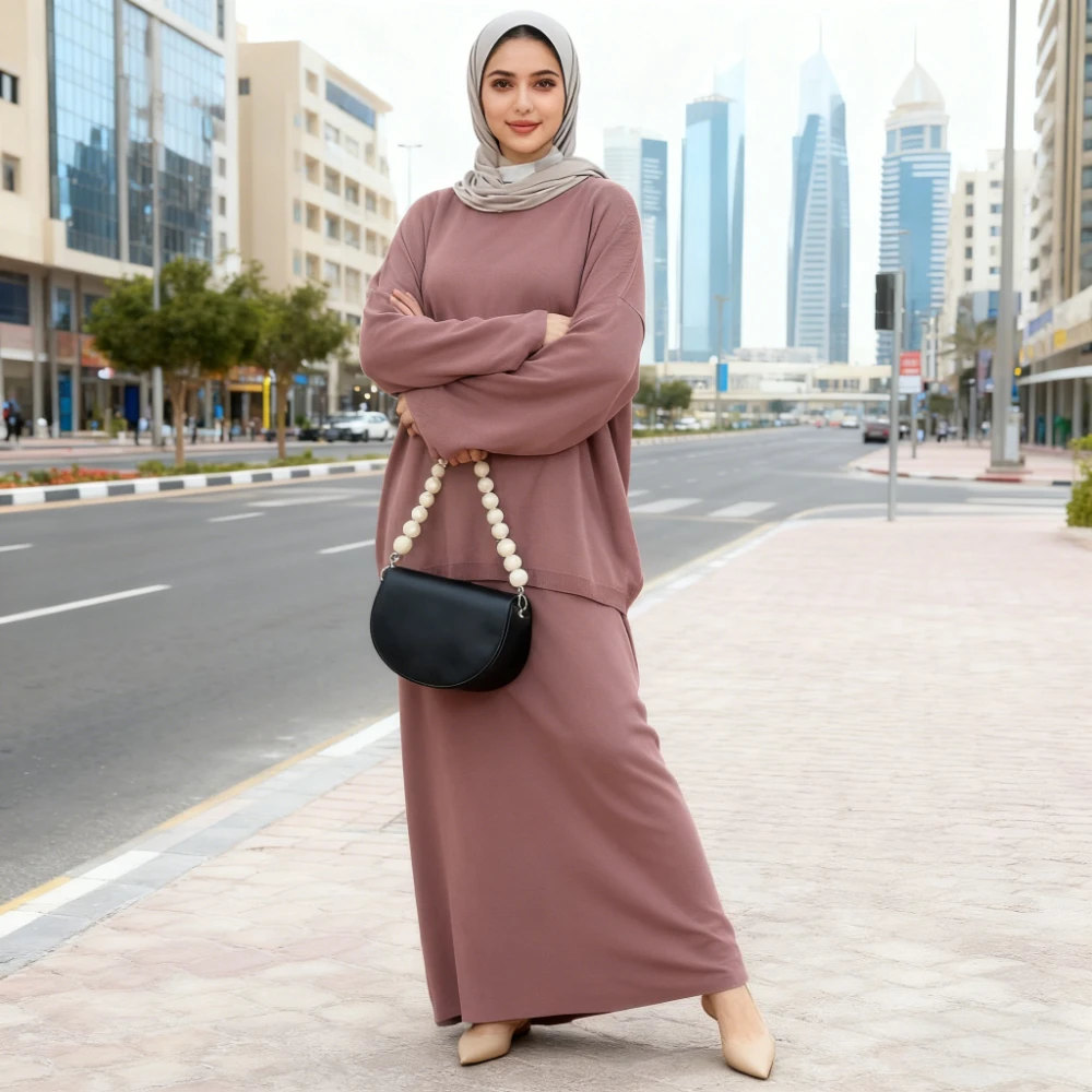 

Women Knit Sweater Two Piece Set Muslim Top Sweater Skirts Autunm Winter Jumper Suits Ramadan Morocco Dubai Outfits Ensemble