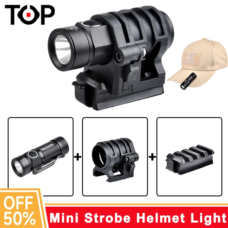 WADSN Tactical Helmet Light LED Strobe Three Mode Zoom FAST Mini Helmet Light Hunting Airsoft 20mm Rail Light Weapon Scout Light