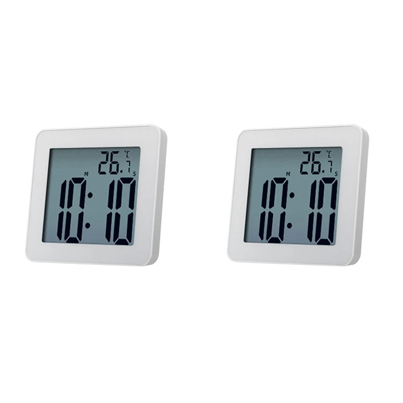 2X Digital Bathroom Clocks Simple LCD Electronic Alarm Clock Waterproof Shower Watches Temperature Clocks Hanging Timer