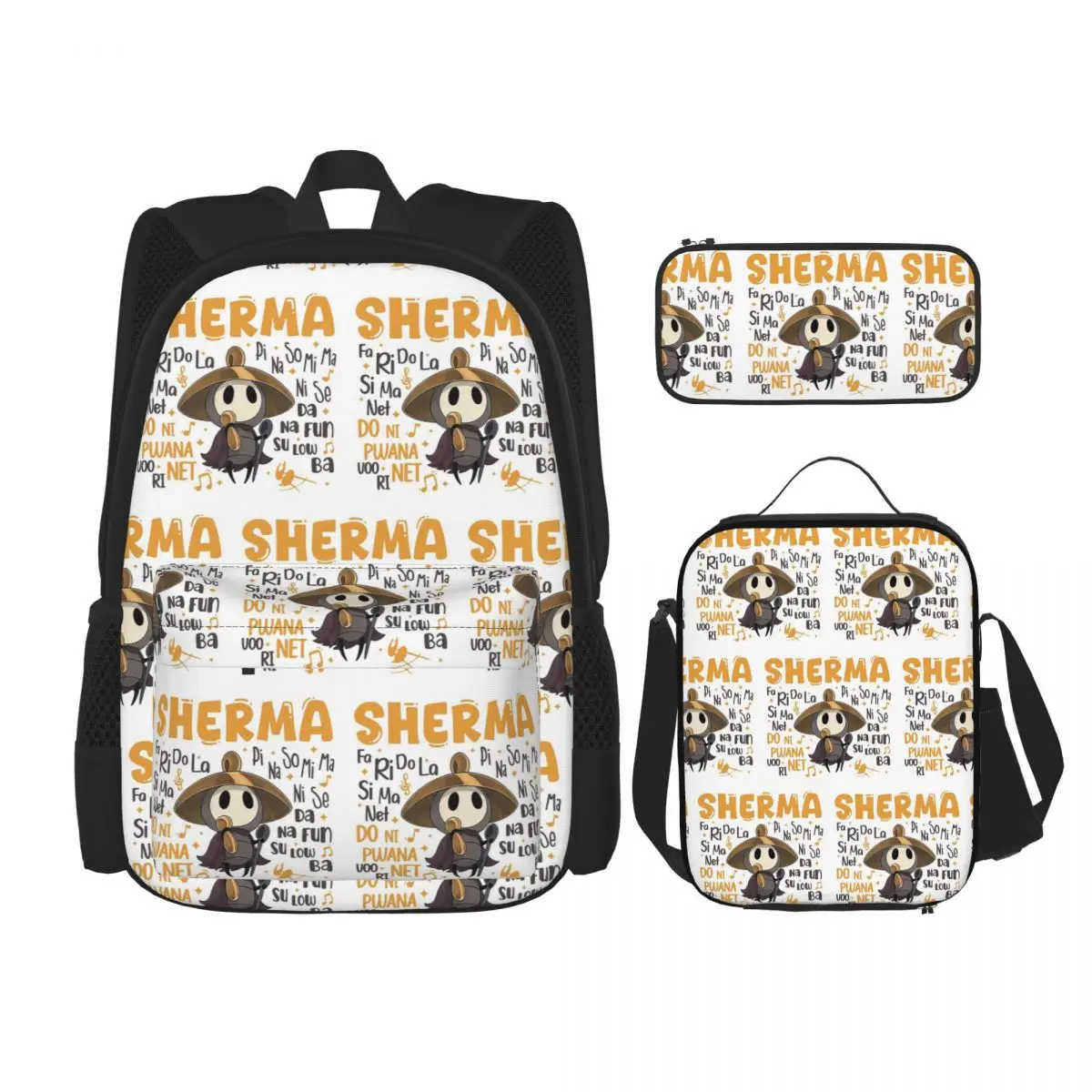 Sherma Hollow Knight Song Silk Song Funny Video Game 2 Backpacks Bookbag School Bags Rucksack Lunch Bag Pen Bag Three-Piece Set