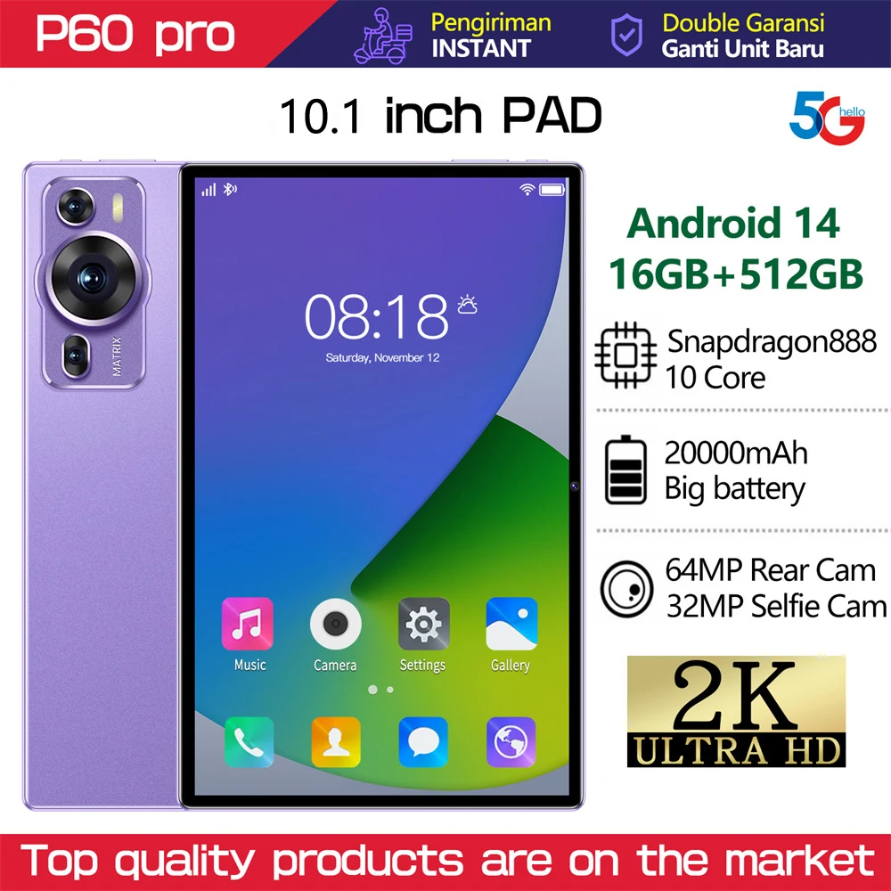 

New Original P60 Pro 5G Dual Sim WIFI Tablet Android 14 GPS Tab 20000mAh 10.1'' HD Screen Kids Tablets PC With Keyboard Laptop