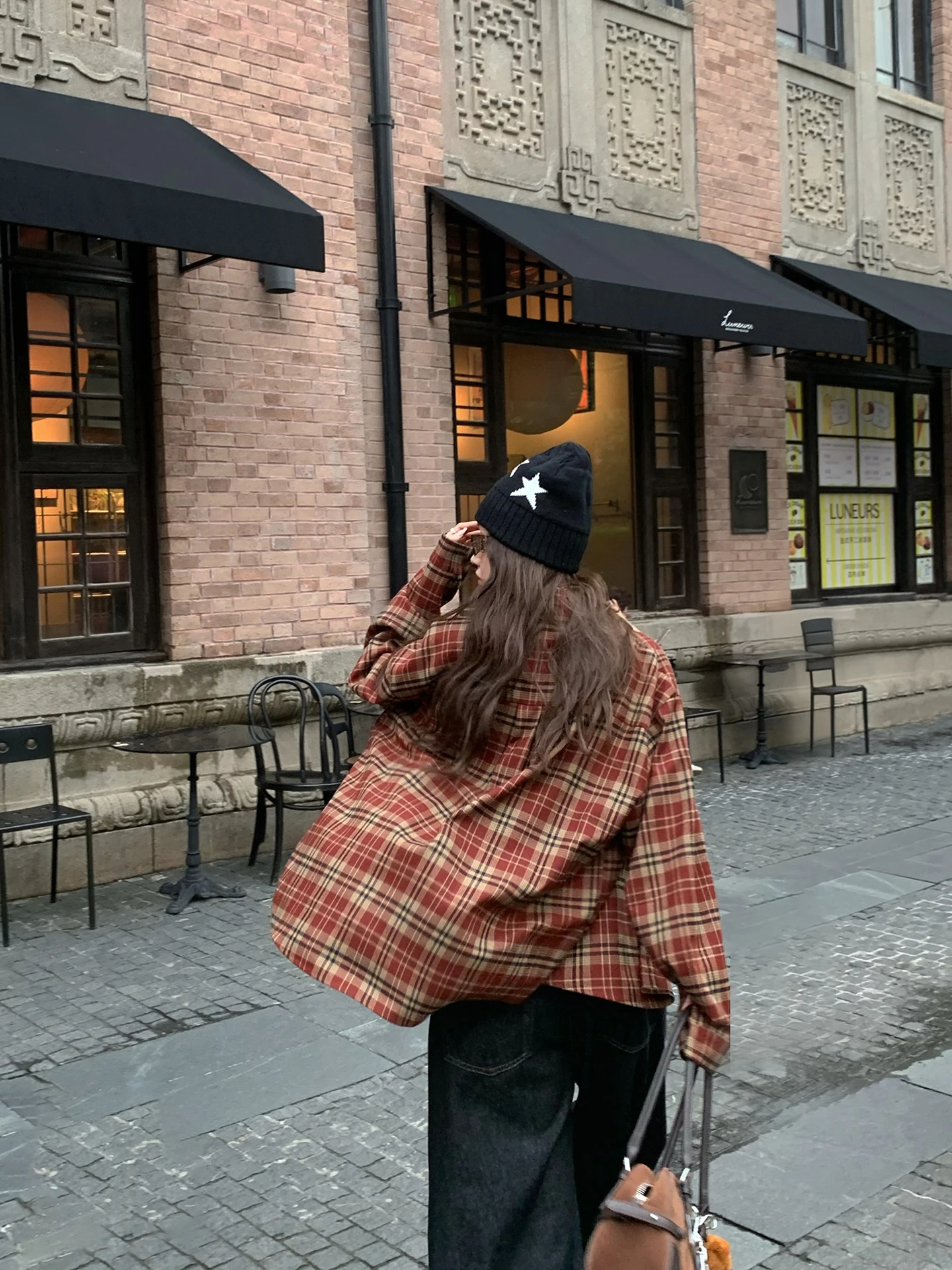 

Женская свободная верхняя одежда в американском стиле ретро Brued Long Sve Plaid irt, осенняя одежда небольшого размера с воротником без кета